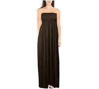 Purple Hanger New Womens Plain Long Strapless Elasticated Shearing Ladies Bandeau Shirred Boob Tube Summer Maxi Dress (8-10, Dark Brown, Numeric_8)