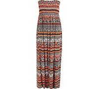 Purple Hanger New Womens Plain Long Strapless Elasticated Shearing Ladies Bandeau Shirred Boob Tube Summer Maxi Dress (20-22, Orange Aztec)