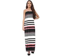 Purple Hanger New Womens Plain Long Strapless Elasticated Shearing Ladies Bandeau Shirred Boob Tube Summer Maxi Dress (16-18, Coral Stripe)