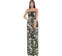 Purple Hanger New Womens Plain Long Strapless Elasticated Shearing Ladies Bandeau Shirred Boob Tube Summer Maxi Dress (20-22, Army)