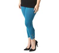 Purple Hanger New Womens Plus Size Butterfly Sequin Ladies Stretch 3/4 Leggings Trousers (20-22, Teal)