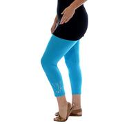 Purple Hanger New Womens Plus Size Butterfly Sequin Ladies Stretch 3/4 Leggings Trousers (28-30, Turquoise)