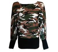 Purple Hanger New Womens Plus Size Love Print Long Sleeve Top Ladies Stretch Fit Printed Pattern Batwing T-Shirt Tops (20, Army Camo)