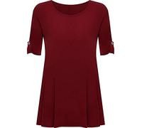Purple Hanger New Womens Plus Size Stretch Fit Round Neck Plain Button Tops Ladies Three Quarter Turn Up Sleeve T-Shirt Top (20, Wine)