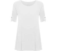Purple Hanger New Womens Plus Size Stretch Fit Round Neck Plain Button Tops Ladies Three Quarter Turn Up Sleeve T-Shirt Top (26-28, White)