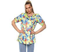 Purple Hanger New Womens Plus Size Stretch Fit Round Neck Plain Button Tops Ladies Three Quarter Turn Up Sleeve T-Shirt Top (22-24, Neon Green Floral)