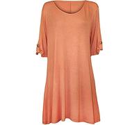 Purple Hanger New Womens Plus Size Stretch Fit Round Neck Plain Button Tops Ladies Three Quarter Turn Up Sleeve T-Shirt Top (18, Nude)