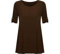 Purple Hanger New Womens Plus Size Stretch Fit Round Neck Plain Button Tops Ladies Three Quarter Turn Up Sleeve T-Shirt Top (20, Dark Brown)