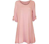 Purple Hanger New Womens Plus Size Stretch Fit Round Neck Plain Button Tops Ladies Three Quarter Turn Up Sleeve T-Shirt Top (20, Pink)