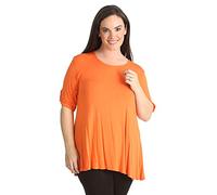 Purple Hanger New Womens Plus Size Stretch Fit Round Neck Plain Button Tops Ladies Three Quarter Turn Up Sleeve T-Shirt Top (20, Orange)