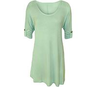 Purple Hanger New Womens Plus Size Stretch Fit Round Neck Plain Button Tops Ladies Three Quarter Turn Up Sleeve T-Shirt Top (26-28, Mint Green)