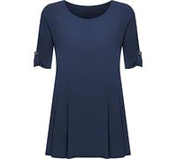 Purple Hanger New Womens Plus Size Stretch Fit Round Neck Plain Button Tops Ladies Three Quarter Turn Up Sleeve T-Shirt Top (16, Navy Blue)
