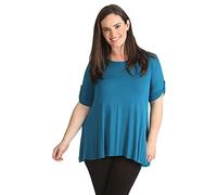 Purple Hanger New Womens Plus Size Stretch Fit Round Neck Plain Button Tops Ladies Three Quarter Turn Up Sleeve T-Shirt Top (26-28, Teal)