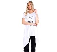 Purple Hanger New Womens Plus Size Uneven Hanky Hem Short Sleeve T-Shirt Top Ladies Floral Rose Print Jersey Tunic (22-24, White)