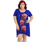 Purple Hanger New Womens Plus Size Uneven Hanky Hem Short Sleeve T-Shirt Top Ladies Floral Rose Print Jersey Tunic (24-26, Royal Blue)