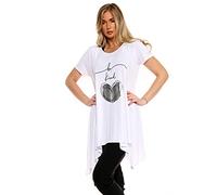 Purple Hanger New Womens Plus Size Uneven Hanky Hem Short Sleeve T-Shirt Top Ladies Floral Rose Print Jersey Tunic (22-24, White)