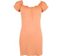 Purple Hanger New Womes Off Shoulder Elasticated Plain Boho Ladies Stretch Fit Long Plus Size Gypsy Top (22-24, Peach)