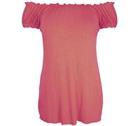 Purple Hanger New Womes Off Shoulder Elasticated Plain Boho Ladies Stretch Fit Long Plus Size Gypsy Top (16, Coral)