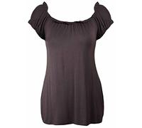 Purple Hanger New Womes Off Shoulder Elasticated Plain Boho Ladies Stretch Fit Long Plus Size Gypsy Top Dark Brown Size 18-20