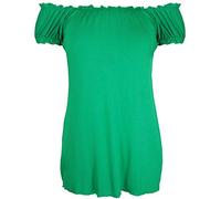 Purple Hanger New Womes Off Shoulder Elasticated Plain Boho Ladies Stretch Fit Long Plus Size Gypsy Top (24-26, Jade Green)
