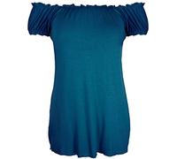 Purple Hanger New Womes Off Shoulder Elasticated Plain Boho Ladies Stretch Fit Long Plus Size Gypsy Top (14, Teal)