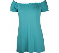 Purple Hanger New Womes Off Shoulder Elasticated Plain Boho Ladies Stretch Fit Long Plus Size Gypsy Top (18-20, Light Blue)