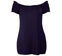 Purple Hanger New Womes Off Shoulder Elasticated Plain Boho Ladies Stretch Fit Long Plus Size Gypsy Top (20, Navy)