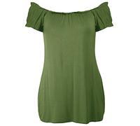 Purple Hanger New Womes Off Shoulder Elasticated Plain Boho Ladies Stretch Fit Long Plus Size Gypsy Top (18, Khakhi)