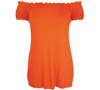 Purple Hanger New Womes Off Shoulder Elasticated Plain Boho Ladies Stretch Fit Long Plus Size Gypsy Top (20, Orange)