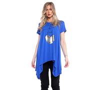 Purple Hanger Womens Butterfly Print Ladies Stretch Uneven Hanky Hem Round Scoop Neckline Bead Glitter Long T-Shirt Top Plus Size (20, Be Kind Royal)