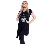 Purple Hanger Womens Butterfly Print Ladies Stretch Uneven Hanky Hem Round Scoop Neckline Bead Glitter Long T-Shirt Top Plus Size (26-28, Be Kind Black)