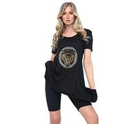 Purple Hanger Womens Butterfly Print Ladies Stretch Uneven Hanky Hem Round Scoop Neckline Bead Glitter Long T-Shirt Top Plus Size (20, Black Tiger, Numeric_20)