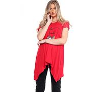 Purple Hanger Womens Butterfly Print Ladies Stretch Uneven Hanky Hem Round Scoop Neckline Bead Glitter Long T-Shirt Top Plus Size (26-28, Be Kind Red)