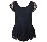 Purple Hanger Womens Floral Lace Short Cap Sleeve Round Neck Ladies New Peplum Frill Lined Long Top Black Size 16