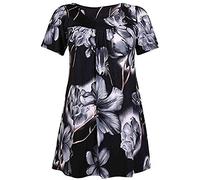 Purple Hanger Womens Floral Print Ladies Short Sleeves Stretch Round Scoop Neckline Long Smock Tunic T-Shirt Top Plus Size