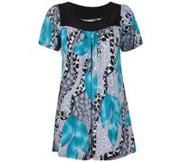 Purple Hanger Womens Floral Print Ladies Short Sleeves Stretch Round Scoop Neckline Long Smock Tunic T-Shirt Top Plus Size (24, Turquoise)