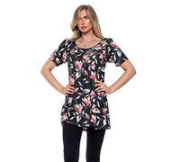 Purple Hanger Womens Floral Print Ladies Short Sleeves Stretch Round Scoop Neckline Long Smock Tunic T-Shirt Top Plus Size (20, New Multi Leaf Floral)