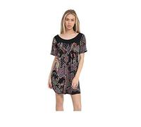 Purple Hanger Womens Floral Print Ladies Short Sleeves Stretch Round Scoop Neckline Long Smock Tunic T-Shirt Top Plus Size