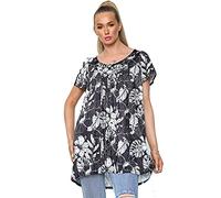 Purple Hanger Womens Floral Print Ladies Short Sleeves Stretch Round Scoop Neckline Long Smock Tunic T-Shirt Top Plus Size (26, Multi Snake)