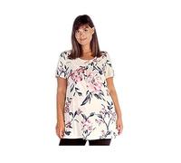 Purple Hanger Womens Floral Print Ladies Short Sleeves Stretch Round Scoop Neckline Long Smock Tunic T-Shirt Top Plus Size (18, Cream Lotus)