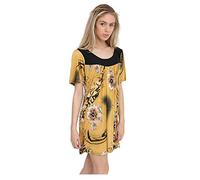 Purple Hanger Womens Floral Print Ladies Short Sleeves Stretch Round Scoop Neckline Long Smock Tunic T-Shirt Top Plus Size (24, Mustard Floral)