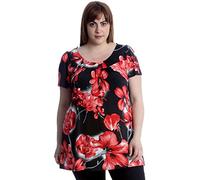 Purple Hanger Womens Floral Print Ladies Short Sleeves Stretch Round Scoop Neckline Long Smock Tunic T-Shirt Top Plus Size (14, Big Red Floral)