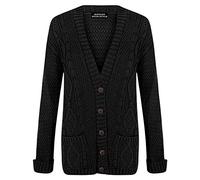Purple Hanger Women's Long Sleeve Cable Knit Chunky Cardigan (Black, 24-26)