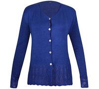 Purple Hanger Womens Long Sleeve Ladies Front Button Knitted Sweater V Shaped Neck Scallop Crochet Cardigan Top Plus Size Royal Blue Size 18-20 (L/XL)