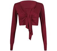 Purple Hanger Womens Long Sleeve Ladies Front Open Tie Fastening Bolero Shrug Stretch Cropped Cardigan Top Burgundy Size 12-14