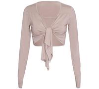 Purple Hanger Womens Long Sleeve Ladies Front Open Tie Fastening Bolero Shrug Stretch Cropped Cardigan Top (Beige, XL)