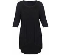 Purple Hanger Womens New 3/4 Three Quarter Short Sleeve Ladies Round Scoop Neckline Fishtail Stretch Fit Dip Hem T-Shirt Top Plus Size Black Size 22-24