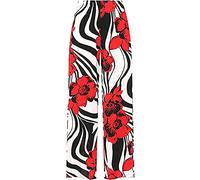 Purple Hanger Womens New Black Wide Leg Flared Trousers Ladies Plain Stretch Fit Elasticated Waist Long Palazzo Pants Plus Size (26, Red Zebra Floral)