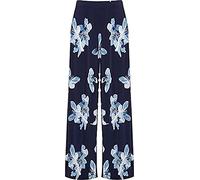 Purple Hanger Womens New Black Wide Leg Flared Trousers Ladies Plain Stretch Fit Elasticated Waist Long Palazzo Pants Plus Size (26, Navy Turquoise Lilly)