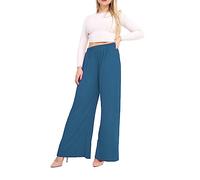 Purple Hanger Womens New Black Wide Leg Flared Trousers Ladies Plain Stretch Fit Elasticated Waist Long Palazzo Pants Plus Size (as8, Numeric, Numeric_12, Numeric_14, Regular, Regular, Teal)